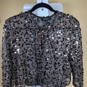 R&M Richards Brown Sequin Crop Jacket